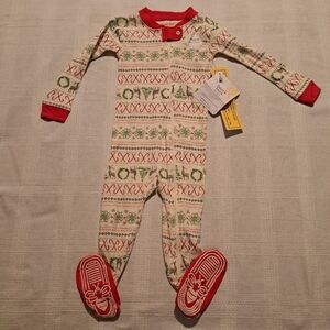 Burt's Bees Baby 12 months holiday 1 piece footie pajama, snowfkakes, NWT